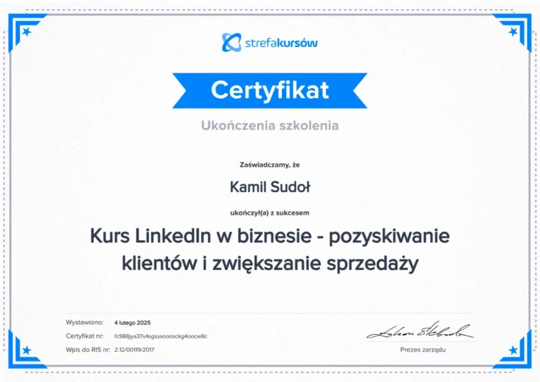 Certyfikat LinkedIn w biznesie - pozyskiwanie klientów i zwiększanie sprzedaży