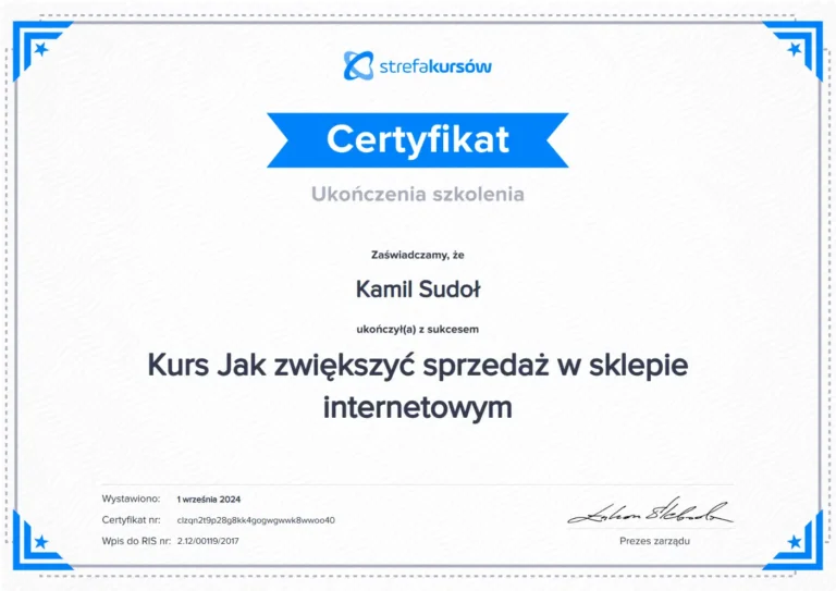 Certyfikat Jak zwiększyć sprzedaż w sklepie internetowym